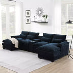 123W Modern U-Shaped Sofa with Console, Cup holders and USB Ports, 6-seat Upholstered Couch Set with Chaise - ModernLuxe