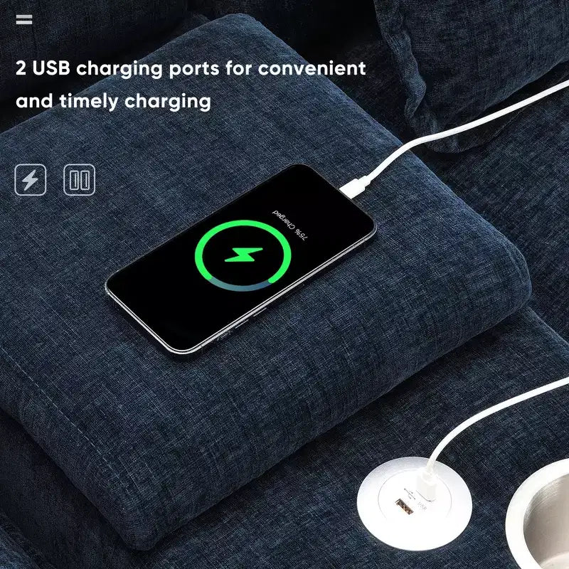 Canapé d'angle moderne en U de 123 po – 6 places avec console, porte-gobelets et ports USB