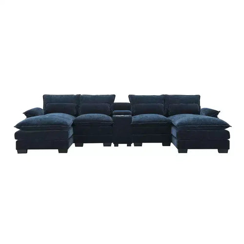 123" Modern U-Shaped Sectional Sofa – 6-Seat with Console, Cup Holders & USB Ports