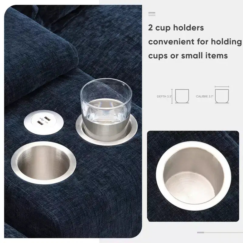 Canapé d'angle moderne en U de 123 po – 6 places avec console, porte-gobelets et ports USB