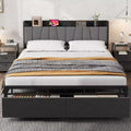 Whizmax Queen Size Bed Frame with Upholstered Headboard, Industrial Queen Platform Bed with 2 Storage Drawer and Charging Station No Box Spring Needed