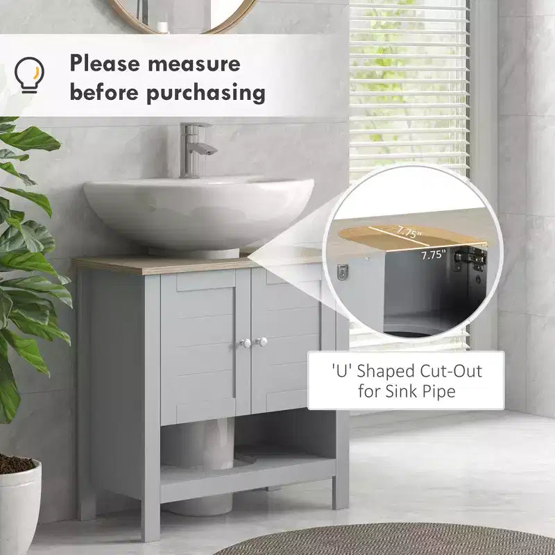 Meuble sous-lavabo pour lavabo sur pied – Rangement peu encombrant avec étagère réglable, gris