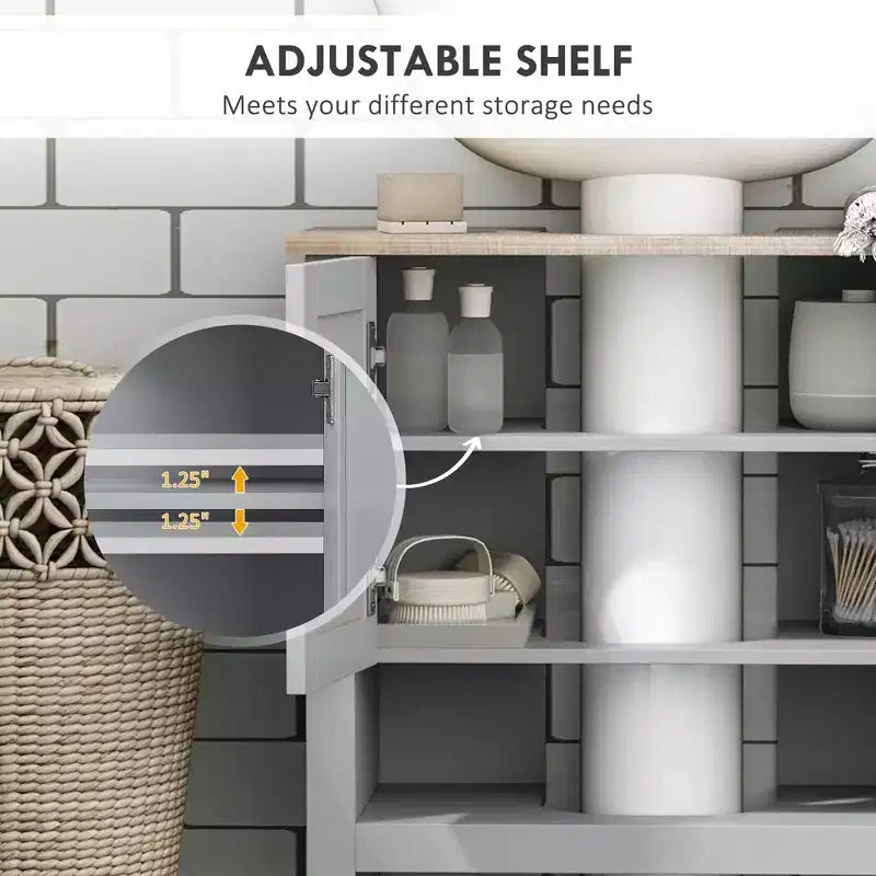 Meuble sous-lavabo pour lavabo sur pied – Rangement peu encombrant avec étagère réglable, gris