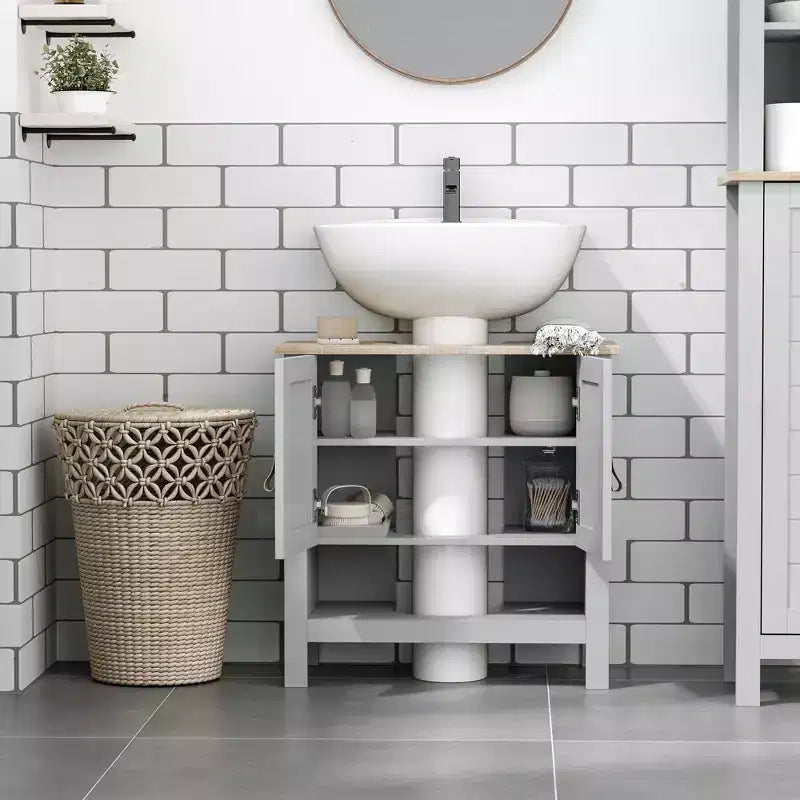 Meuble sous-lavabo pour lavabo sur pied – Rangement peu encombrant avec étagère réglable, gris