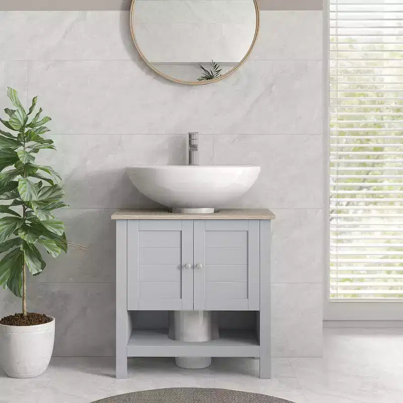 Meuble sous-lavabo pour lavabo sur pied – Rangement peu encombrant avec étagère réglable, gris