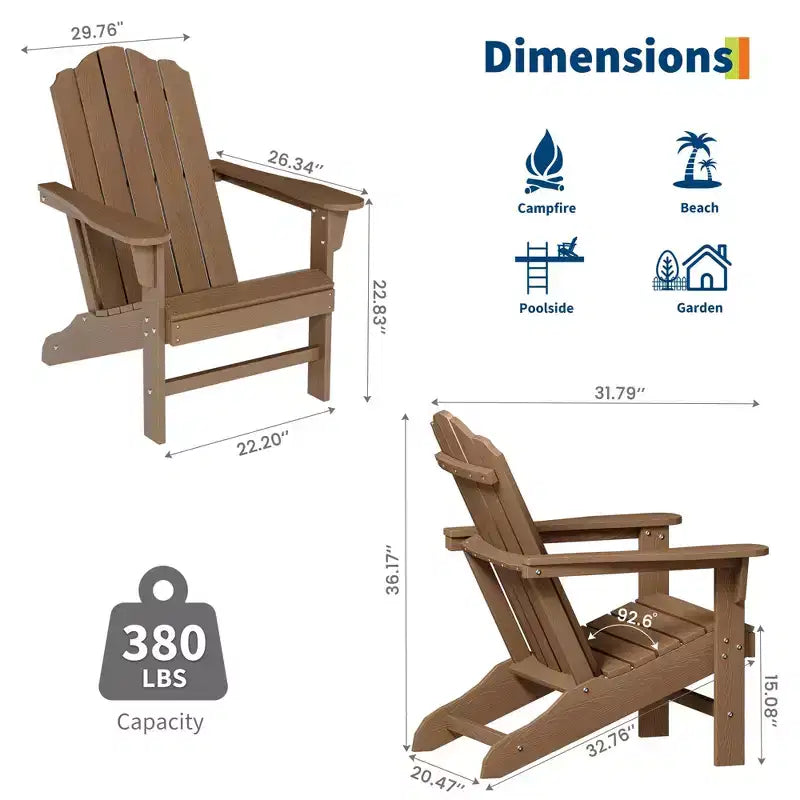 Fauteuil de jardin Adirondack en PEHD Effet bois pour jardin, terrasse et piscine