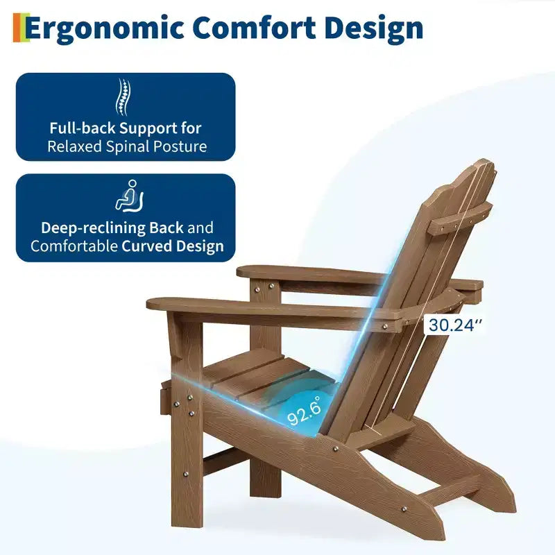 Fauteuil de jardin Adirondack en PEHD Effet bois pour jardin, terrasse et piscine