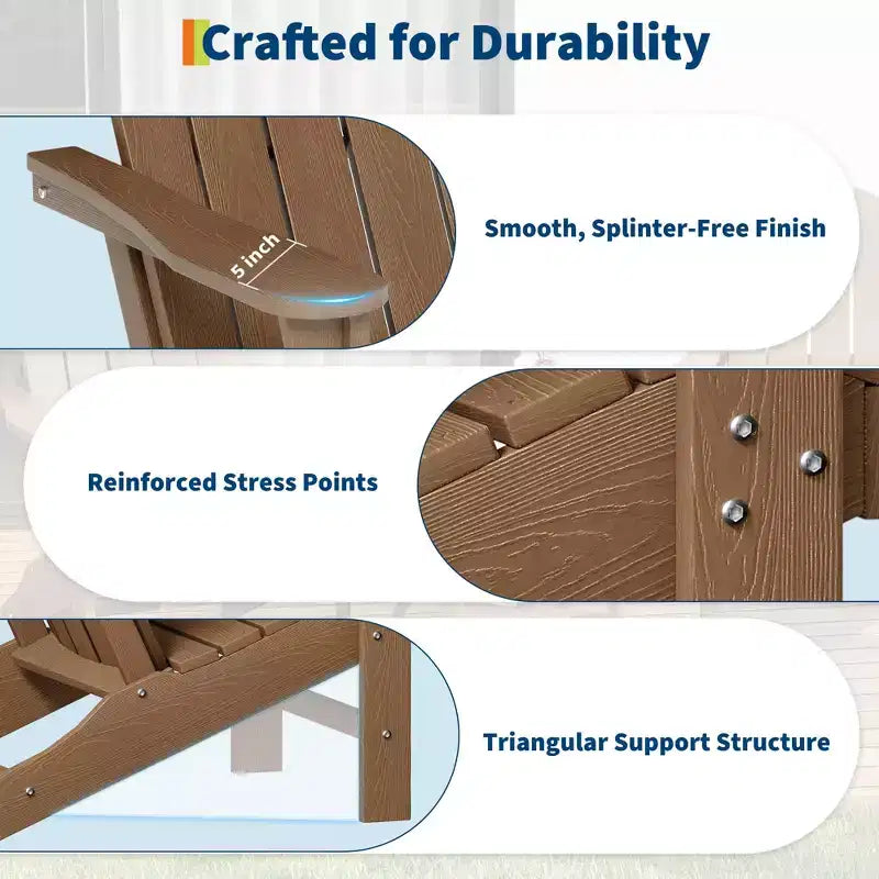 Fauteuil de jardin Adirondack en PEHD Effet bois pour jardin, terrasse et piscine