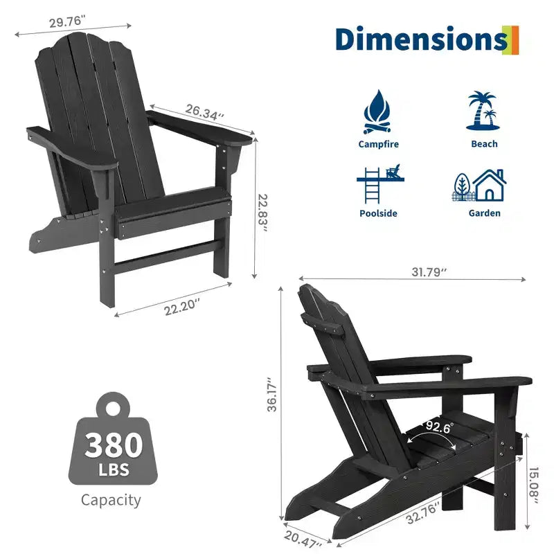 Fauteuil de jardin Adirondack en PEHD Effet bois pour jardin, terrasse et piscine
