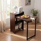 NAYSAYE Bamboo Folding Desk Space Saving Computer Table End Table with Hidden Storage Built In Socket for Home Office Bedroom, Walnut, 39*19*29.5