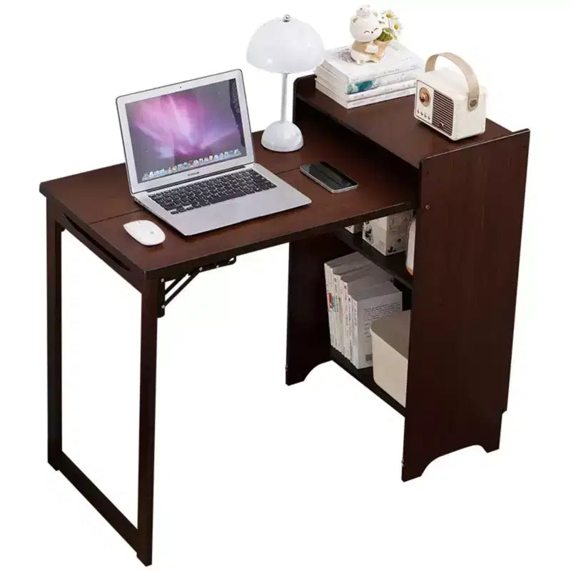 Bureau pliable en bambou avec rangement dissimulé et prise intégrée – Noyer, 99 cm x 48 cm x 75 cm