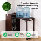 Bureau pliable en bambou avec rangement dissimulé et prise intégrée – Noyer, 99 cm x 48 cm x 75 cm