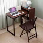 Bureau pliable en bambou avec rangement dissimulé et prise intégrée – Noyer, 99 cm x 48 cm x 75 cm
