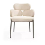 HomeRoots Beige and Gunmetal Boucle and Steel Dining Arm Chair