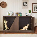 JVNOXK 53-inch Cat Furniture 2-in-1 Modern Walnut Sideboard with Spring-Loaded Door, Litter Box Enclosure, and Scratching Post Walnut Finish