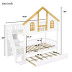 Lit superposé jumeau/double Kids House – Lit mezzanine avec lit gigogne, tiroirs de rangement et escalier
