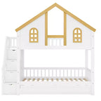 Lit superposé jumeau/double Kids House – Lit mezzanine avec lit gigogne, tiroirs de rangement et escalier