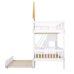 Lit superposé jumeau/double Kids House – Lit mezzanine avec lit gigogne, tiroirs de rangement et escalier