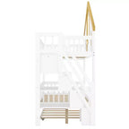 Lit superposé jumeau/double Kids House – Lit mezzanine avec lit gigogne, tiroirs de rangement et escalier