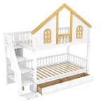 Lit superposé jumeau/double Kids House – Lit mezzanine avec lit gigogne, tiroirs de rangement et escalier