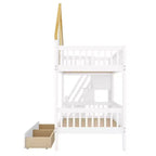 Lit superposé jumeau/double Kids House – Lit mezzanine avec lit gigogne, tiroirs de rangement et escalier