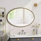 Miroir Mural Ovale Rétro – Cadre en Fer Doré Antique, 99x66 cm, Chambre et Salon