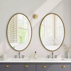 Miroir Mural Ovale Rétro – Cadre en Fer Doré Antique, 99x66 cm, Chambre et Salon