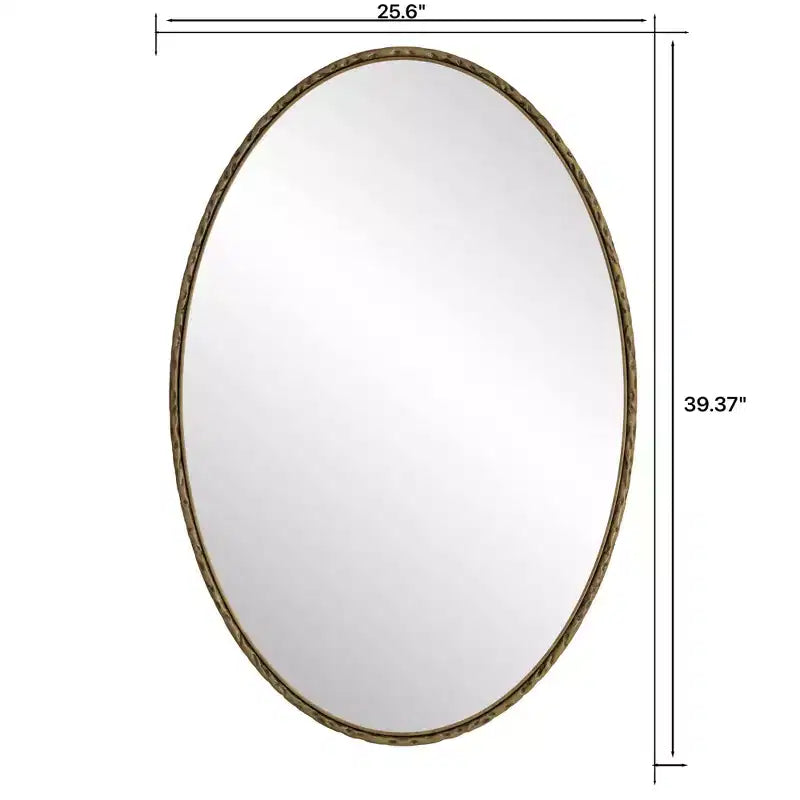 Miroir Mural Ovale Rétro – Cadre en Fer Doré Antique, 99x66 cm, Chambre et Salon
