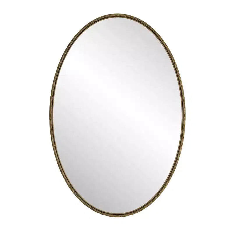 Miroir Mural Ovale Rétro – Cadre en Fer Doré Antique, 99x66 cm, Chambre et Salon