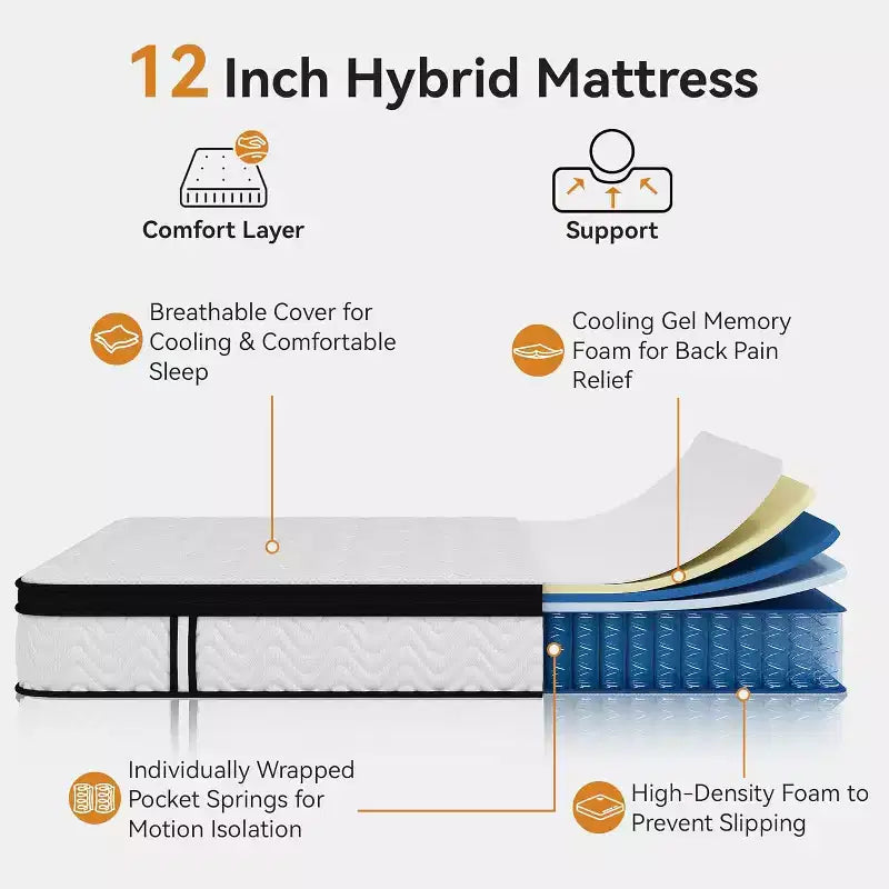 12" Hybrid Mattress in a Box – Memory Foam & Pocket Springs, Medium Firm, White