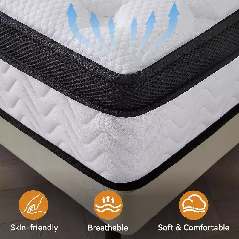 Matelas hybride en boîte 12 pouces – Mousse à mémoire de forme et ressorts ensachés, semi-ferme, blanc