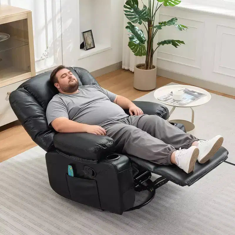 Fauteuil inclinable à bascule avec massage et chauffage – Pivotant à 306°, extra large, en chenille ou PU