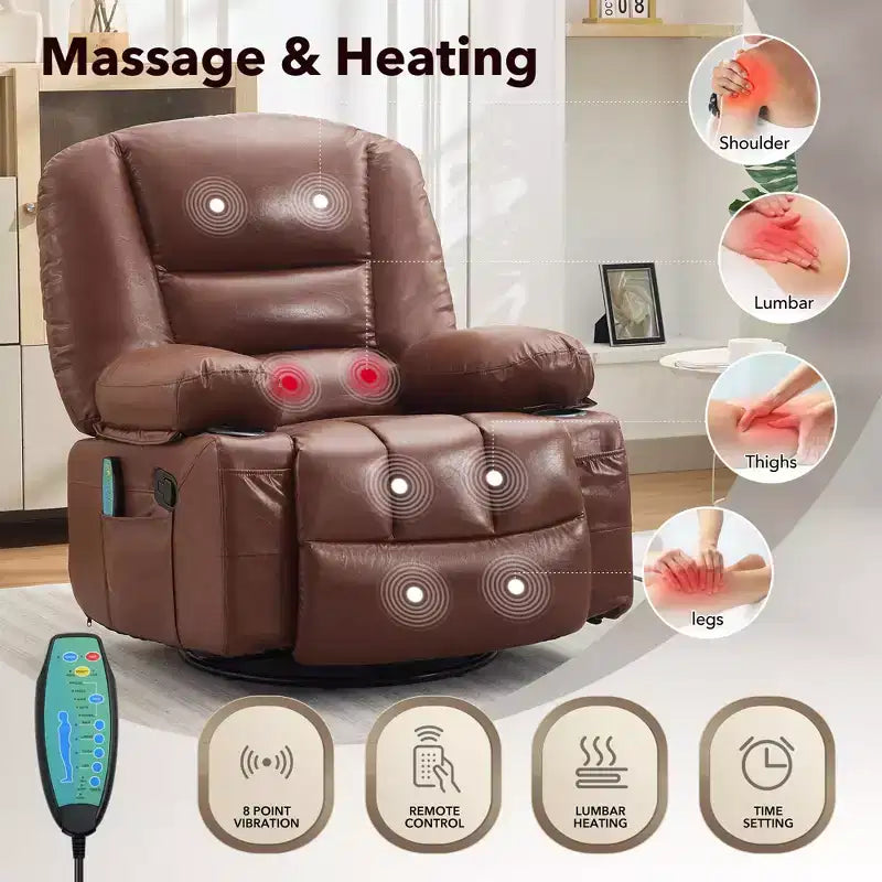 Fauteuil inclinable à bascule avec massage et chauffage – Pivotant à 306°, extra large, en chenille ou PU
