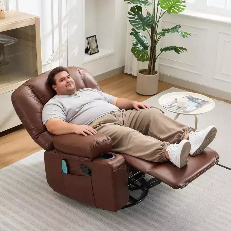 Fauteuil inclinable à bascule avec massage et chauffage – Pivotant à 306°, extra large, en chenille ou PU