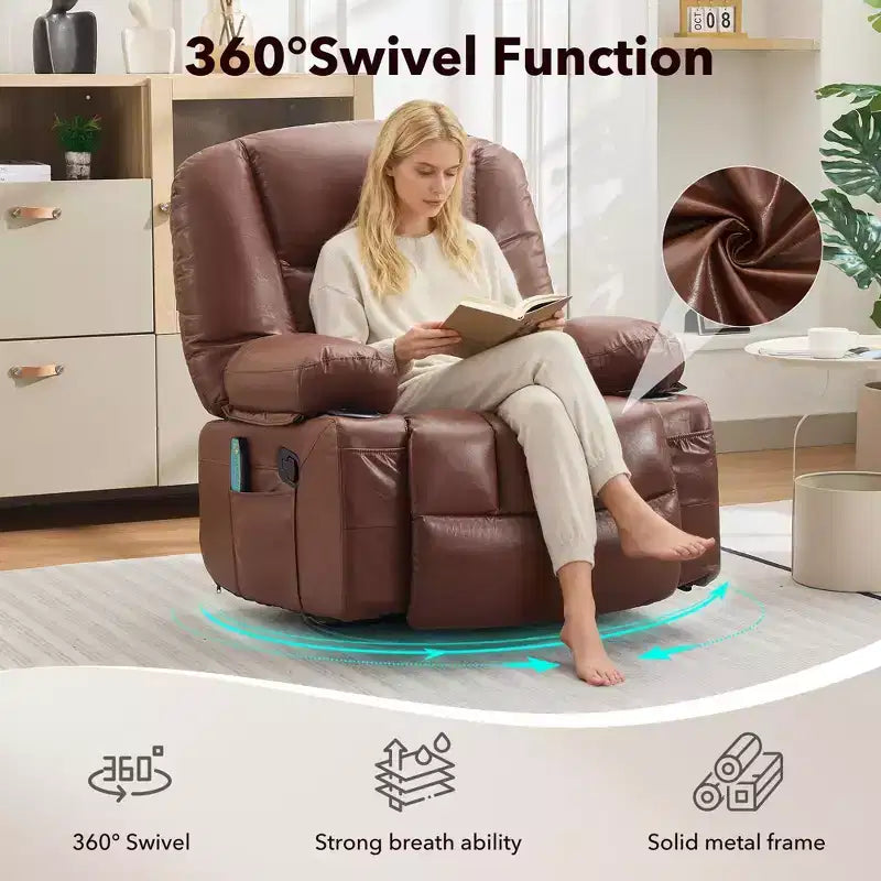 Fauteuil inclinable à bascule avec massage et chauffage – Pivotant à 306°, extra large, en chenille ou PU