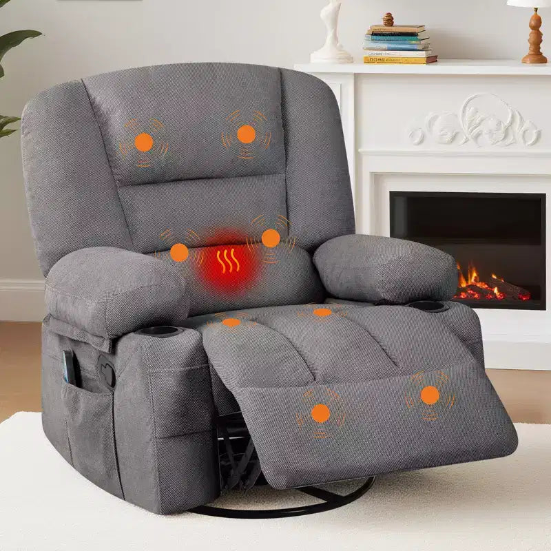 Fauteuil inclinable à bascule avec massage et chauffage – Pivotant à 306°, extra large, en chenille ou PU