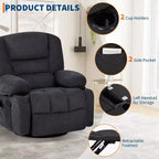 Fauteuil inclinable à bascule avec massage et chauffage – Pivotant à 306°, extra large, en chenille ou PU