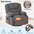 Fauteuil inclinable à bascule avec massage et chauffage – Pivotant à 306°, extra large, en chenille ou PU