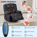 Fauteuil inclinable à bascule avec massage et chauffage – Pivotant à 306°, extra large, en chenille ou PU