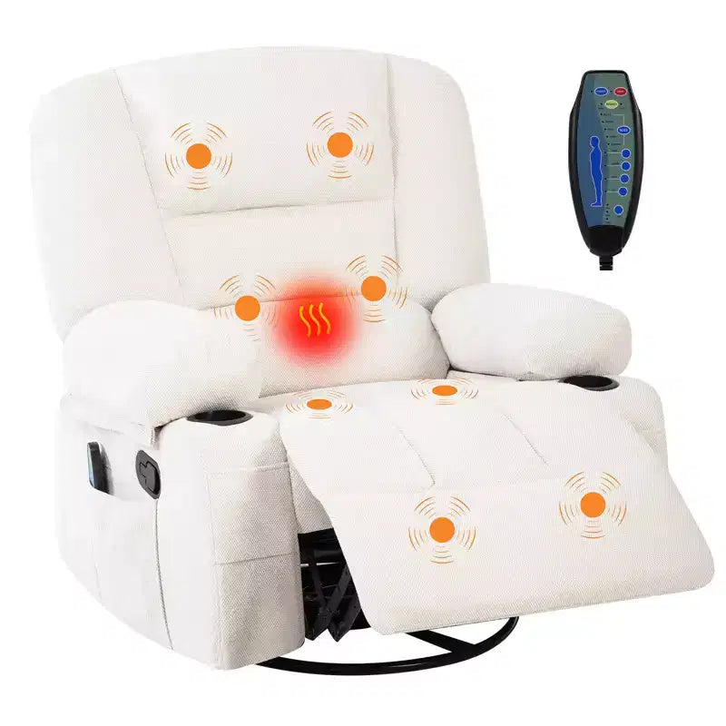 Fauteuil inclinable à bascule avec massage et chauffage – Pivotant à 306°, extra large, en chenille ou PU