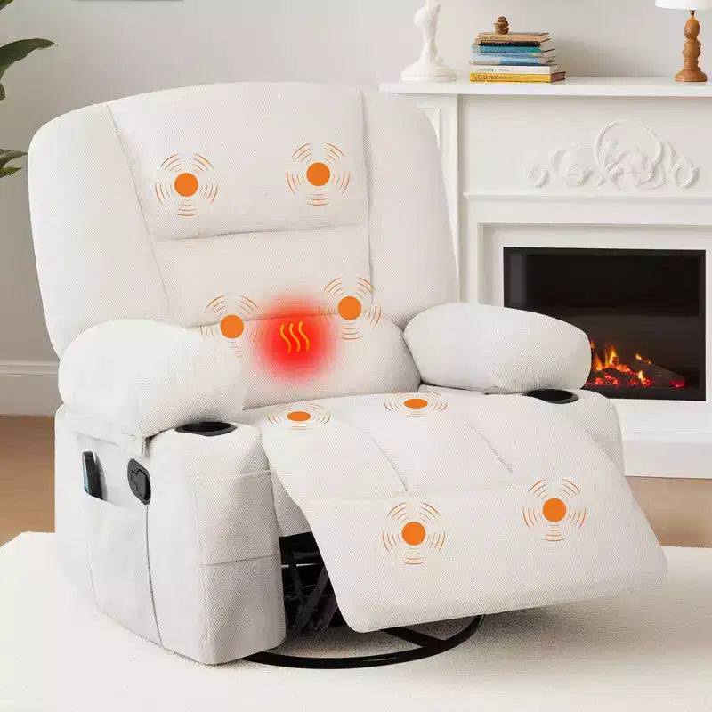 Fauteuil inclinable à bascule avec massage et chauffage – Pivotant à 306°, extra large, en chenille ou PU