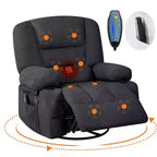 Fauteuil inclinable à bascule avec massage et chauffage – Pivotant à 306°, extra large, en chenille ou PU