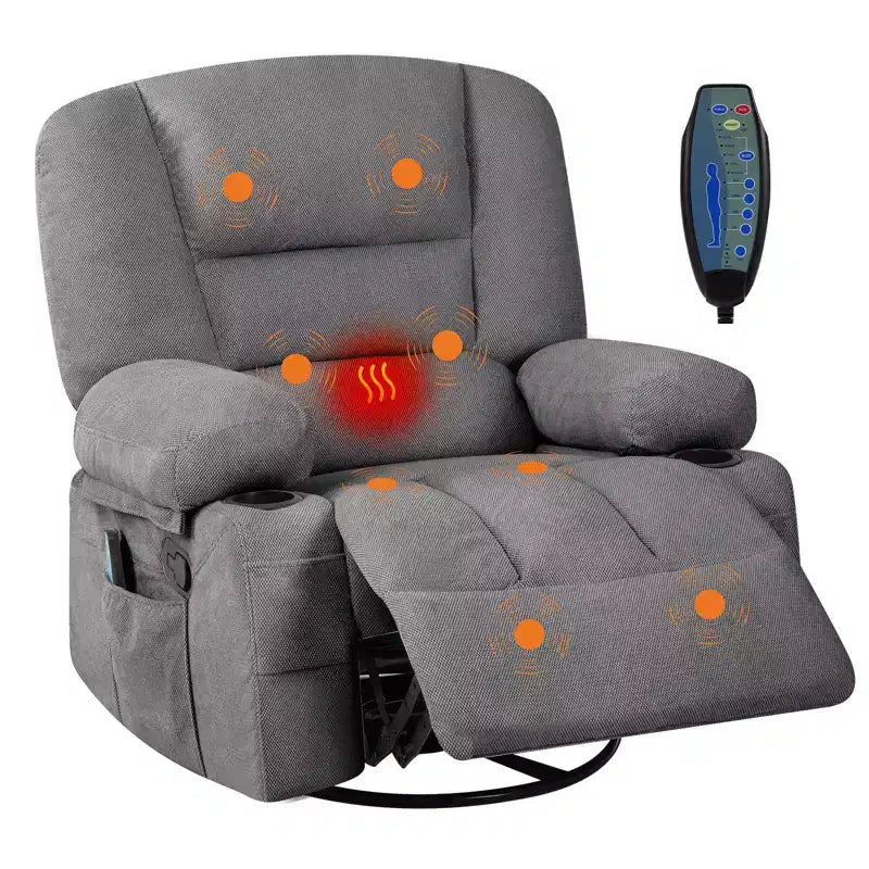 Fauteuil inclinable à bascule avec massage et chauffage – Pivotant à 306°, extra large, en chenille ou PU