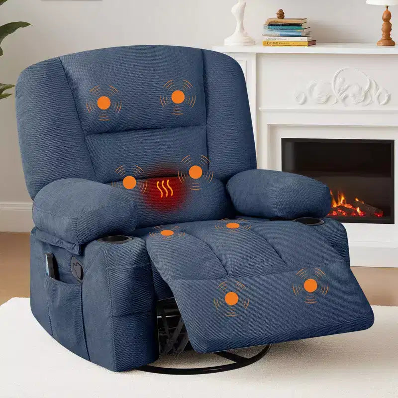 Fauteuil inclinable à bascule avec massage et chauffage – Pivotant à 306°, extra large, en chenille ou PU