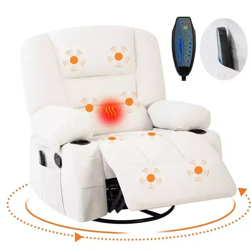 Fauteuil inclinable à bascule avec massage et chauffage – Pivotant à 306°, extra large, en chenille ou PU