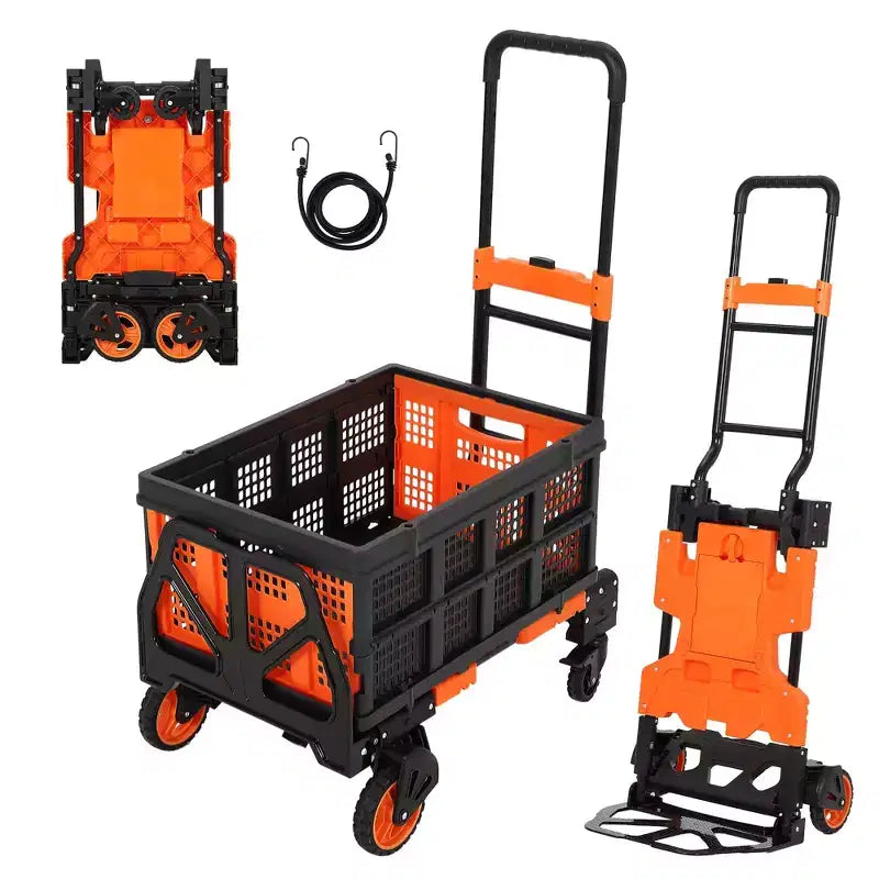 Diable pliant 2 en 1 avec panier, poignée rétractable et 4 roues – 150 kg