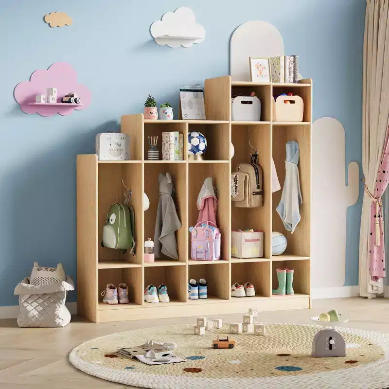 Vestiaire d'école à 5 sections avec 10 crochets, Organisateur de rangement avec 9 casiers pour la maison, la crèche, l'école, la maternelle