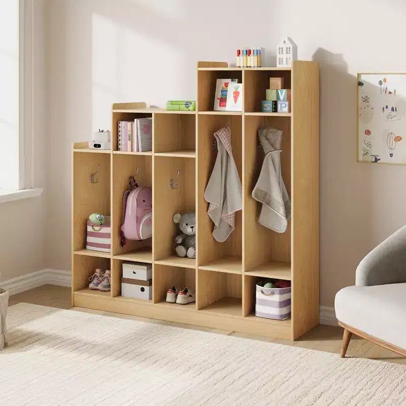Vestiaire d'école à 5 sections avec 10 crochets, Organisateur de rangement avec 9 casiers pour la maison, la crèche, l'école, la maternelle