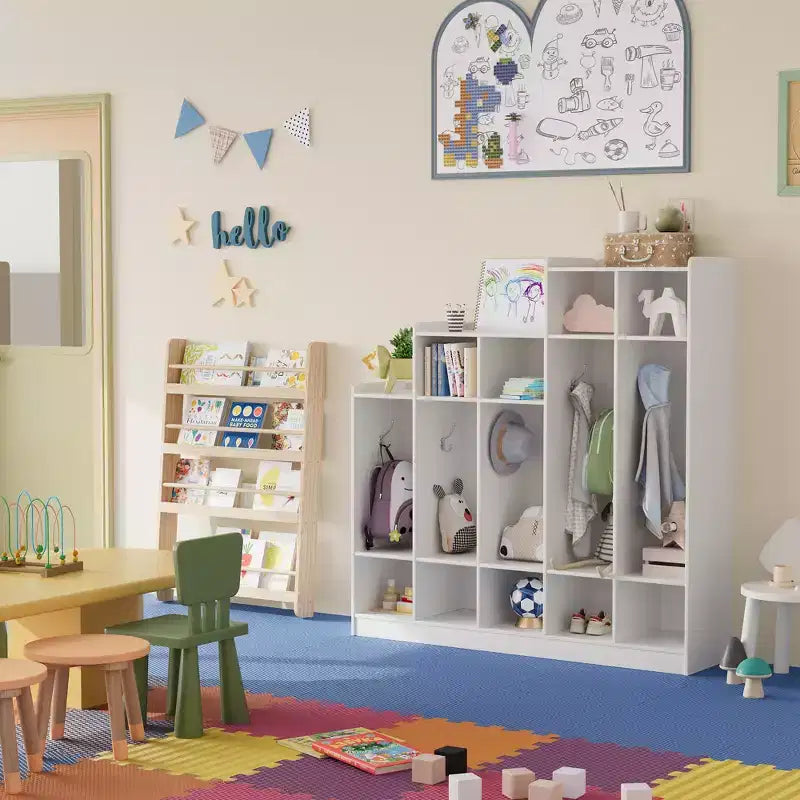 Vestiaire d'école à 5 sections avec 10 crochets, Organisateur de rangement avec 9 casiers pour la maison, la crèche, l'école, la maternelle