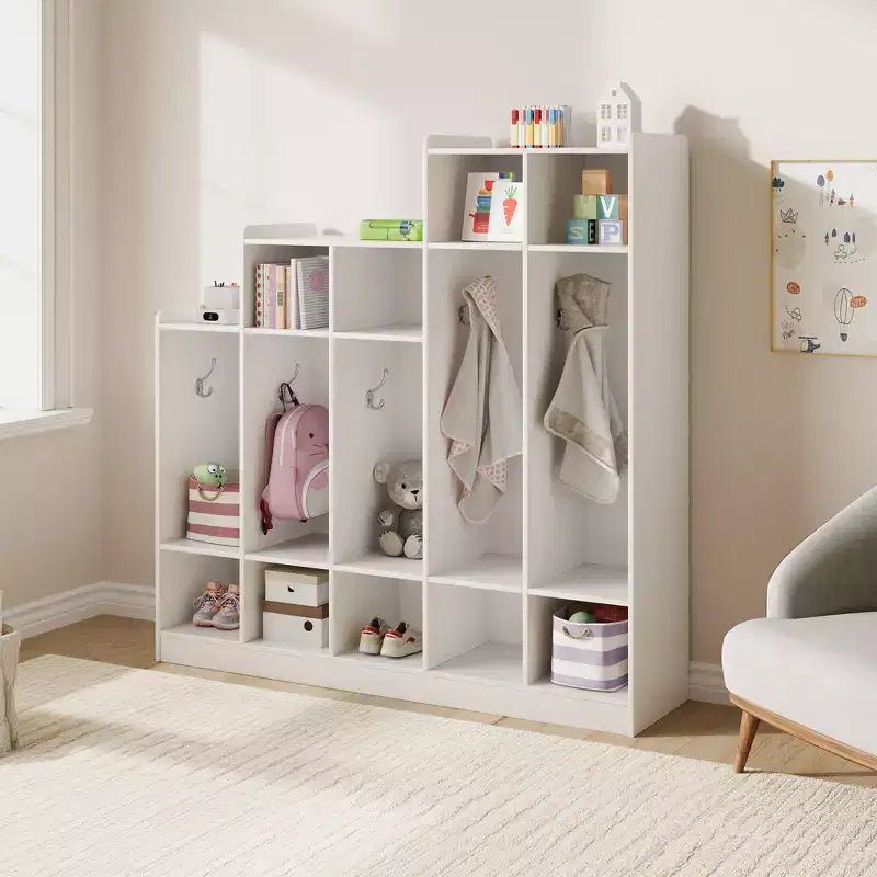 Vestiaire d'école à 5 sections avec 10 crochets, Organisateur de rangement avec 9 casiers pour la maison, la crèche, l'école, la maternelle